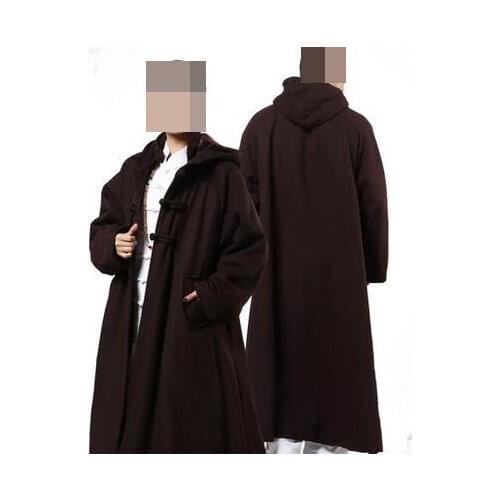 4color dark red/gray/coffee yellow UNISEX Winter Wool tweed buddhist monk cape uniforms lay meditation cloak martial arts suits