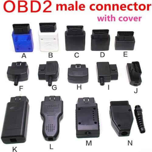 Automotive car male connector OBD2 16pin connector Gold plated curved needle male OBDII plug J1962M 12V 24V OBD-II male cover