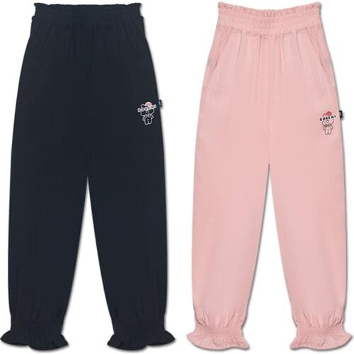 Hollead Girl Casual Printing Pants Summer Cotton Thin Breathable Loose Floral Elasticity Trousers Childrens Mosquito Clothing