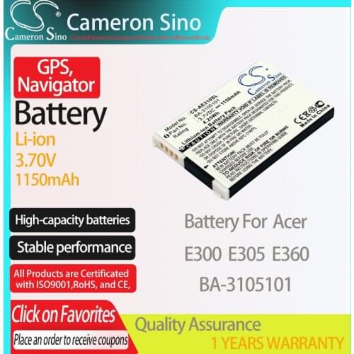 CameronSino Battery for Acer E300 E305 E360 fits Acer BA-3105101 GPS, Navigator battery 1150mAh 3.70V Li-ion Black