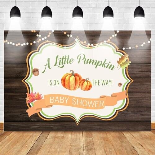 Neoback Pumpkin Theme Baby Shower Backdrop A Little Pumpkin Newborn Photo Background Rustic Wood Floor Backdrops for Photography