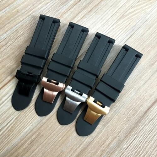 Quality Vanilla 24mm 26mm Black Soft Nature Rubber Watchband With Butterfly buckle For PAM PAM441 111 359 Wacth Strap engraving