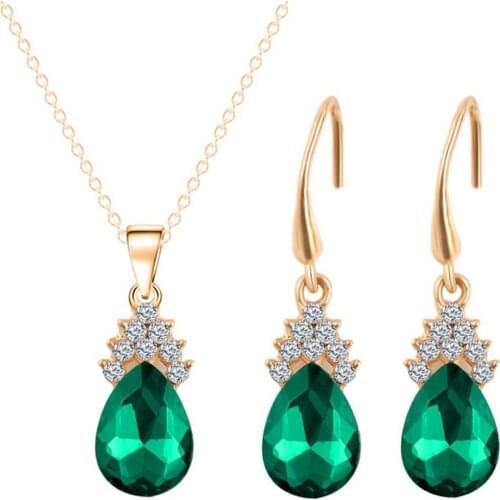 Water Drop Austrian Crystal Jewelry Sets For Women Girls Necklaces Earrings Set Gift