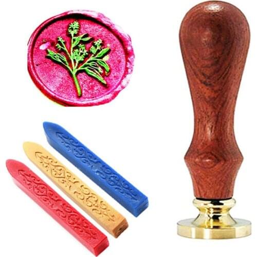 Natural plant Life Pictures Round Removable Wax Seal Stamp with Wooden Handle for Cards, Envelopes, Invitations