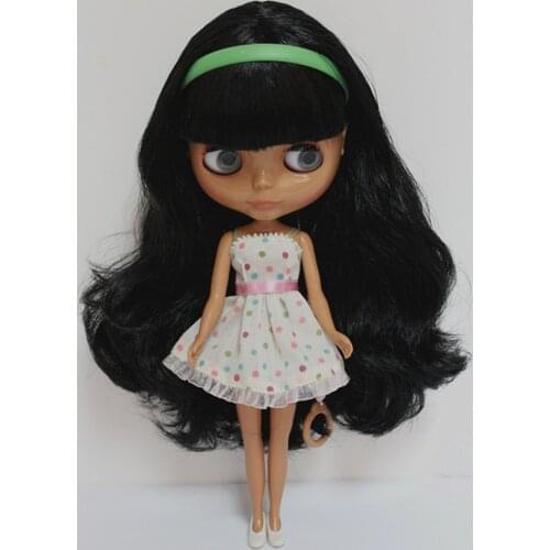 Blygirl Blyth doll Black bangs straight hair black skin ordinary body 7 joints DIY doll can change makeup