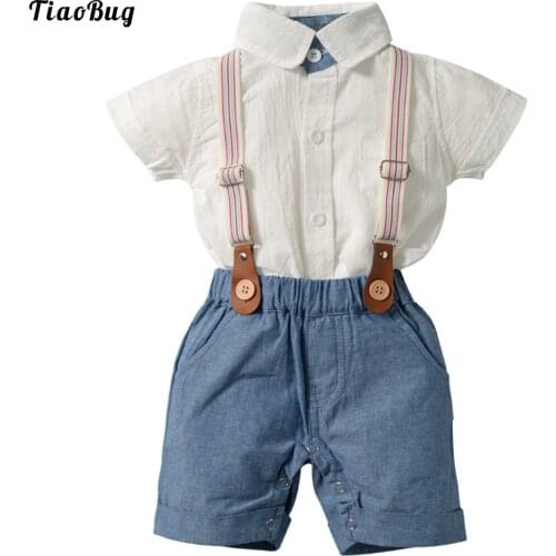 TiaoBug Summer Toddler Baby Boys Clothes Set Short Sleeve Bowknot Romper With Y-Shape Back Suspender Shorts Gentleman Outfit