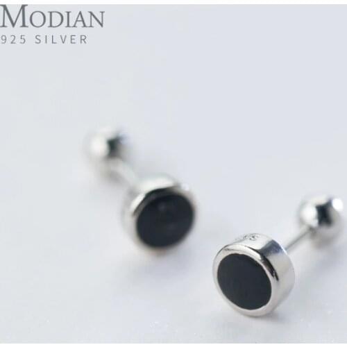 Modian Simple Round Enamel Rock Charm Stud Earrings For Women 925 Sterling Silver Small Prevent Allergy Female Accessories