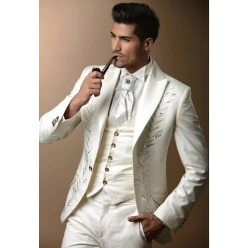 New Arrival Embroidery Groomsmen Peak Lapel Groom Tuxedos Men Suits Wedding/Prom Best Man Blazer ( Jacket+Pants+Vest+Tie) A48