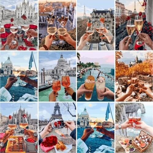 AZQSD DIY Painting By Number Canvas Kits Girl Landscape Home Decor 50x40cm Coloring By Numbers Wine Handmade Gift For Adults