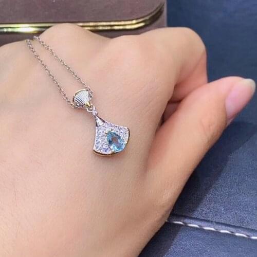 New Coming 100%Natural Real Aquamarine necklace pendant 925 sterling silver Fashion Aquamarine Pendant