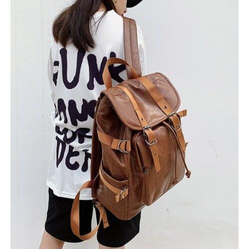 HOCODO Solid Color Large Capacity Backpack Travel Backpack Unisex Anti-theft Pu Leather Women Laptop Bag Ladies Shoulder Bag