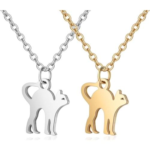 Fashion Jewelry Stainless Steel High Polished Cat Pendant Necklace with 40+5cm Chain Gift for Women/Kids