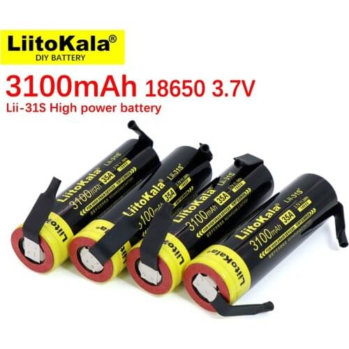 Genuine/Original New LiitoKala Lii-31S 18650 Battery 3.7V Li-ion 3100mA 35A Power battery For high drain devices+DIY nickel