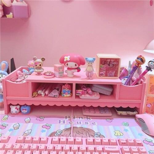 Pink Wood Notebook Increase Bracket Computer Desktop Computer Lift Shelf Laptop Bracket Dolls Collection Storage rack
