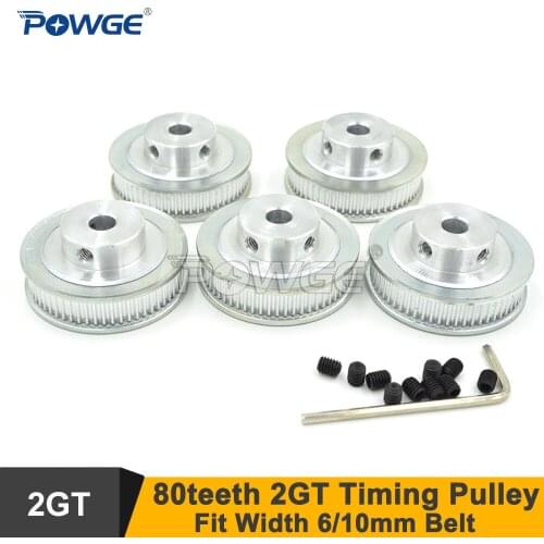 POWGE 5pcs 80 Teeth 2GT Timing Pulley Bore 5/6/6.35/8/10mm Fit W=6/10mm GT2 Timing Belt 3D Printer 80Teeth 80T GT2 Timing Pulley