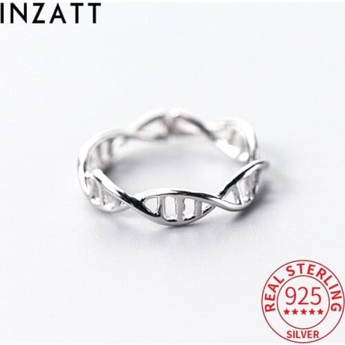 INZATT Real 925 Sterling Silver DNA Spiral Structure Adjustable Ring For Fashion Women Fine Jewelry Punk Minimalist Accessories