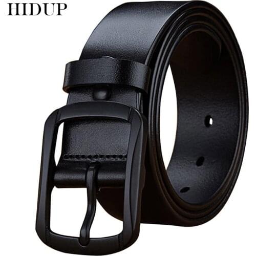 HIDUP Top Quality Design Solid Cowhide Leather Belts Men Retro Style Genuine Leather Belt 3.8cm Width Jeans Accessories NWJ643