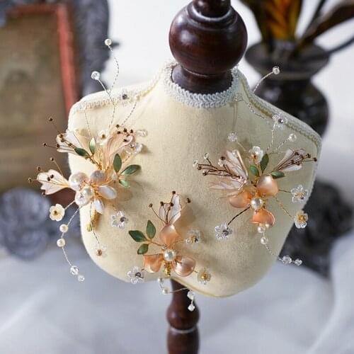 Handmade Gold Crystal Brides Barrettes Hairpins Flower Hair Sticks Hairbands Wedding Hair Accessories