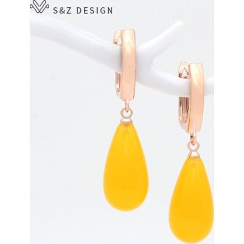 S&Z DESIGN Original Fashion Water Drop Imitation Beeswax Dangle Earrings Vintage 585 Rose Gold White Gold For Women Jewelry Gift