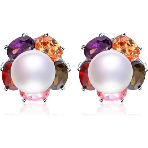 Beauty Flower Pearl Earrings, 100% Real Cultured Freshwater Pearl Jewelry Earrings For Friend, 925 Sterling Silver Stud Earring