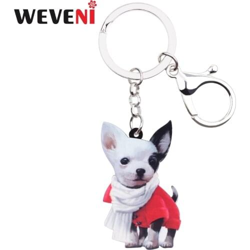 WEVENI Acrylic Anime Scarf Chihuahua Dog Key Chains Pendant Rings Trendy Jewelry For Women Girl Female Pendant Charms 2018 Hot