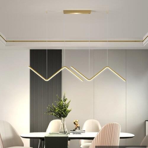 Nordic Iron Art Hanging Lamp Wave Shape Ceiling Pendant Lamp Black Gold LED Pendant Lights For Dinning Room Bar Home Decor 26W