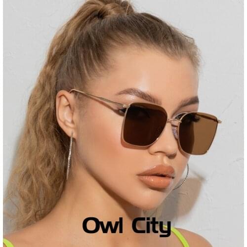 2021 Metal Square Sunglasses Women Retro Oversized Sun Glasses Men Fashion Brown Black Streetwear Eyewear UV400
