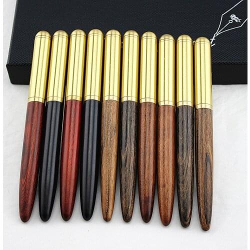 Vintage Wood Body Ballpoint Pen Ball Pens Business Signature Pen Brass Ball Roller Pen Metal Cap Stationery School Supplies Gift