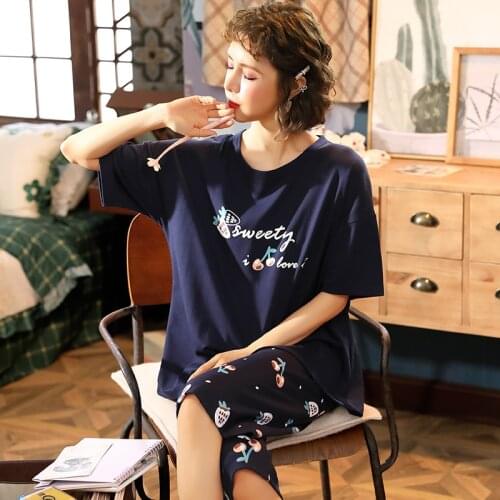 Plus Size 5XL Women Summer Pajamas Cotton Short-Sleeved Trousers Two-Piece Suit Thin Home Service Outer Wear Bathing Pajamas