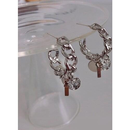 2021 New Punk Personality Metal Chain Circle Cross Pendant Pendientes Mujer Fashion Jewelry Vintage Earrings Bijoux Femme Gift