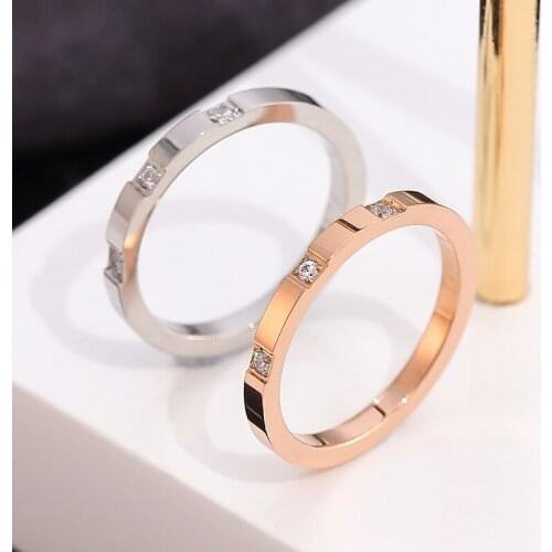 Cute Romantic Luxury Rose Gold Silver Color Zircon Stainless Steel Wedding Rings For Women Couple Engagement Gift Jewelry Female