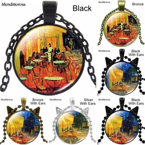 For Women Wedding Fashion Silver Plated Glass Pendant Necklace Jewelry Van Gogh Cafe Terrace