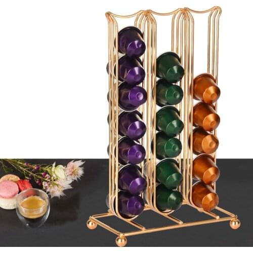 Gold 36 Nespresso Coffee Pods Holder Coffee Capsule Stand Nespresso Capsules Storage Shelve Metal Organization Holder Sets