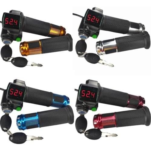 1 Pair 12-84V Universal Electric Bike Scooter Twist Throttle Throttle Grip with LED Voltage Display&Speed Switch E-bike Parts