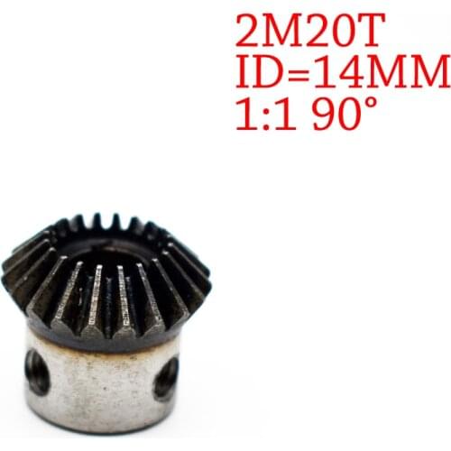 1Piece 14mm 1:1 Bevel Gear 2 Modulus 20 Teeth With Inner Hole 14mm 90 Degree Drive Commutation Steel Gears Screw Hole M5