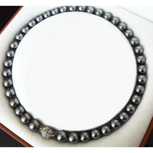10mm Natural Black South Sea Shell Pearl Round Gems Beads Necklace 18"AAA
