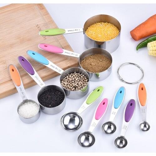 10pcs/5pcs Stainless steel silicone handle measuring cup and spoon set Multifunctional baking tool for kitchen