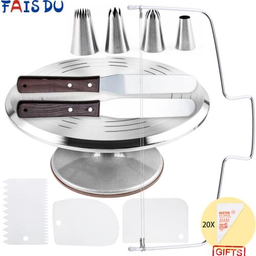 12 Pcs/Set Turntable Pastry Rotating Plate For Cakes Stand Decorating Tools Accessories Stainless Steel Pastry Case Bag