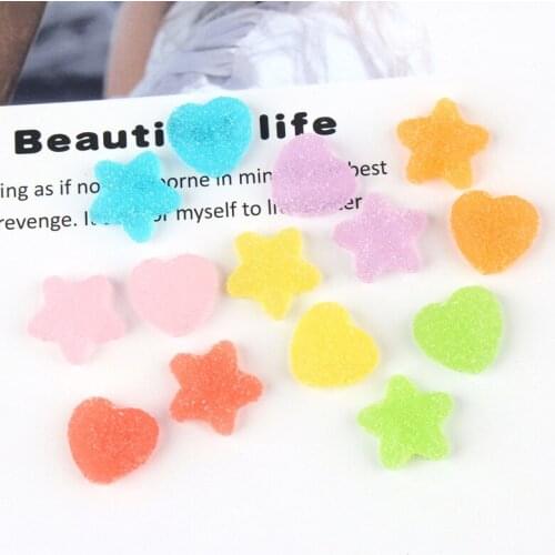 20Pcs Resin Soft Sweets Hearts/Stars Embellishments DIY Craft Supplies Phone Shell Patch Arts Material Hair Accessories Kids Toy