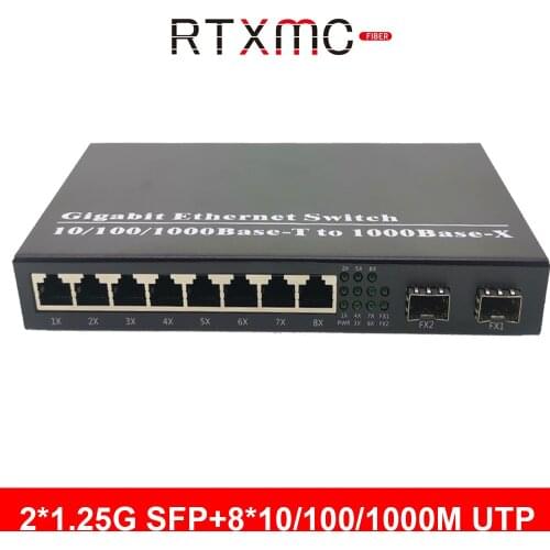 2SFP 8 Port RJ45 2G8E Gigabit Media Converter 10/100/1000M Ethernet Converter Transceiver fiber Optical Switch