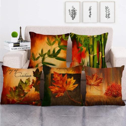 45cm*45cm Tropical plant oil painting leaves design throw cushion cover linen/cotton sofa pillow cover decorative pillow case