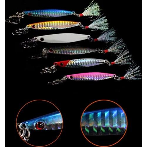 5PCS Deep Sea Jigging Fishing Bass Laser Ocean Boat Rock Beach Slow Jig Jigbait Spoon Lure Baits Feather Hook 22g