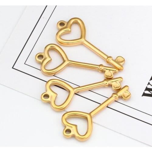 5pcs/lot 18K Stainless Steel Gold Key Charms Couple Love Pendants For Diy Hip Hop Bracelet Necklace Jewelry Makings Supplies