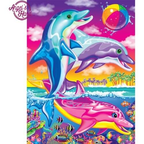 5D DIY diamond embroidery colorful dolphin diamond painting Cross Stitch full square Rhinestone mosaic home decoration