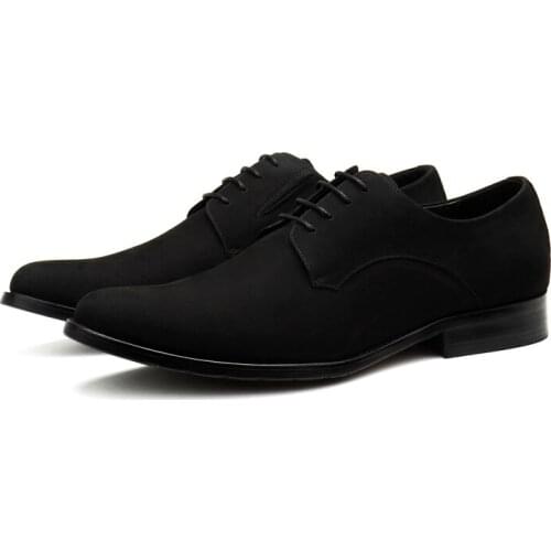 Large Size EUR45 Black Social Dress Shoes Nubuck Leather Mens Business Office Shoes