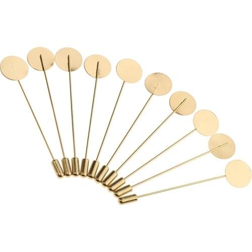10 Pieces Lapel Stick Pin Tie Hat Scarf Badge Brooch with Blank Round Tray Pad Base DIY Findings Craft