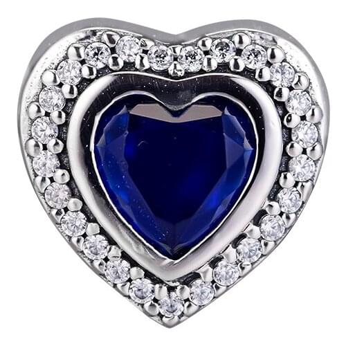 Fits Pandora Bracelet Authentic 925 Sterling Silver Sparkling Night Blue Love Heart Charm Beads for Women Jewelry Making kralen