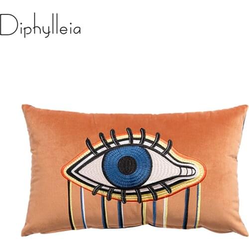 Diphylleia Boho Lumbar Pillow Case Nordic Fashion Style Big Eye Embroidery Cushion Cover 30x50cm Sofa Living Room Free Shipping