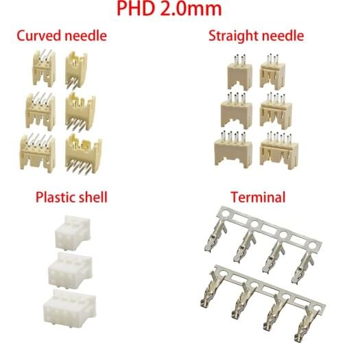 50pcs/lot PHD2.0mm connector PHD 2.0mm 2P 3P 4P 5P 6P 7P 8P 9P 10P 11P 12P 13P 14P 15P 20P double row connector straight needle