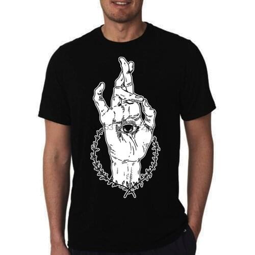 T shirt hand with eye third eye all magician illuminati telema lucifer devil satan pentacle esoteric black white 100% cotton